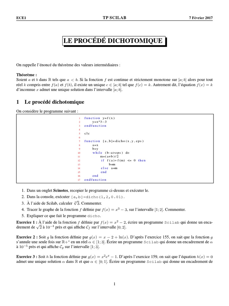 TP 3 Dichotomie | PDF | Fonction (Mathématiques) | Courbe
