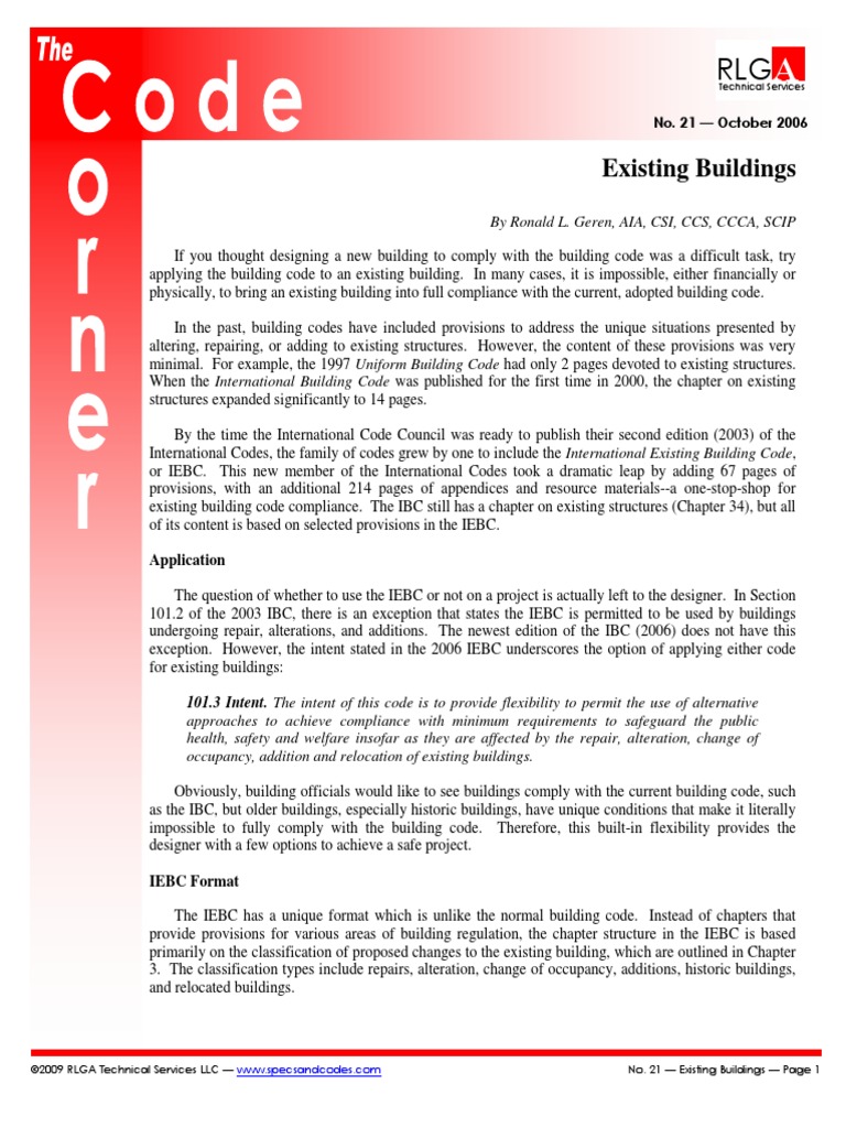 The Code Corner No. 21 - Existing Buildings | PDF | Economic Sectors ...
