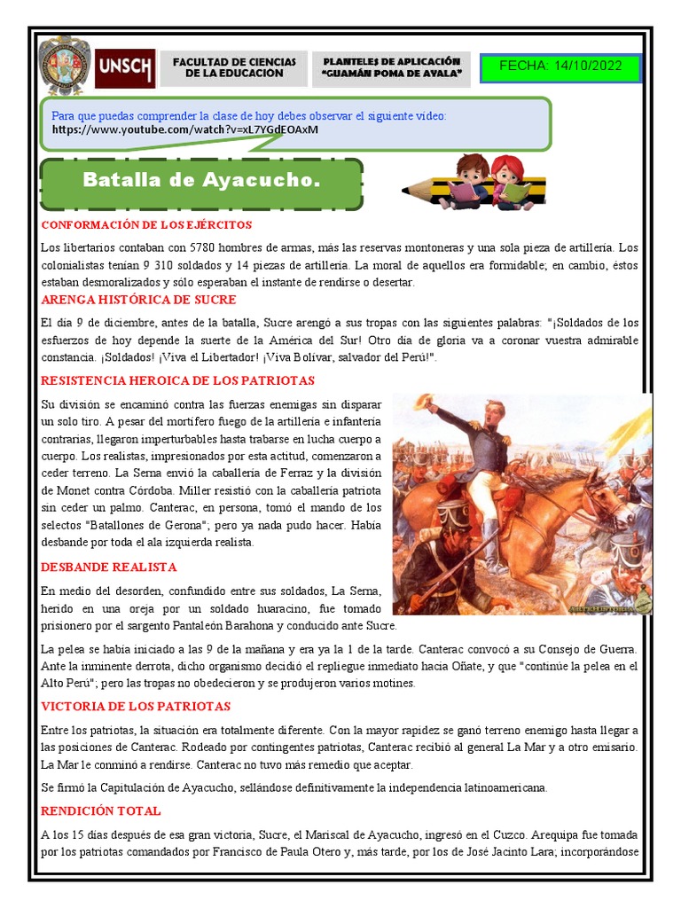 Resumen Batalla de Ayacucho - 1701507782