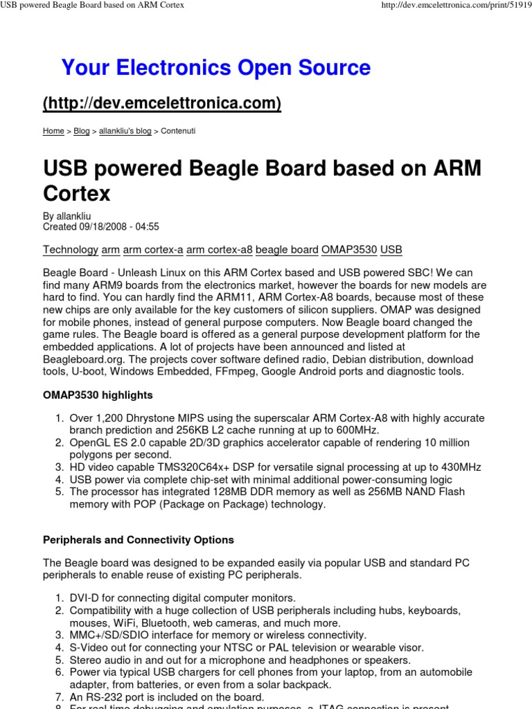 USB Powered Beagle Board Based On ARM Cortex PDF Booting Arm