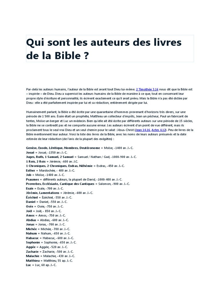Auteurs des livres de la Bible | PDF