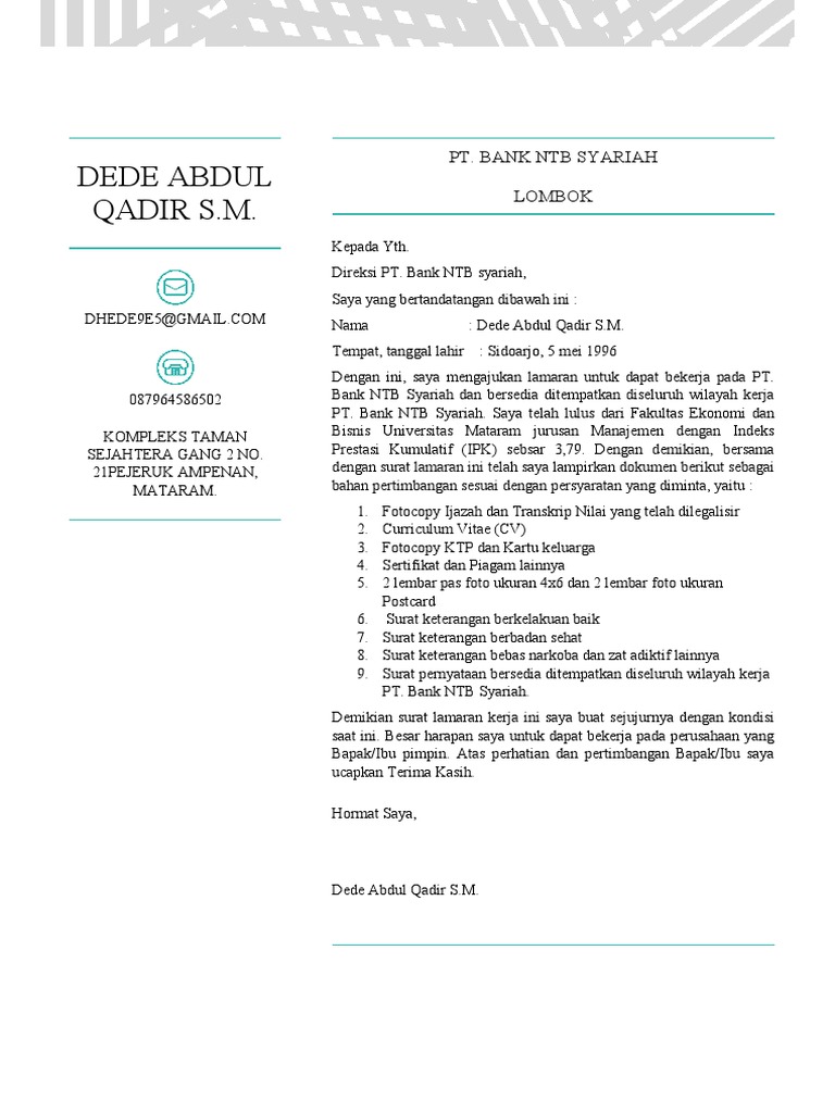 Contoh Surat Lamaran Berbahasa Indonesia | PDF