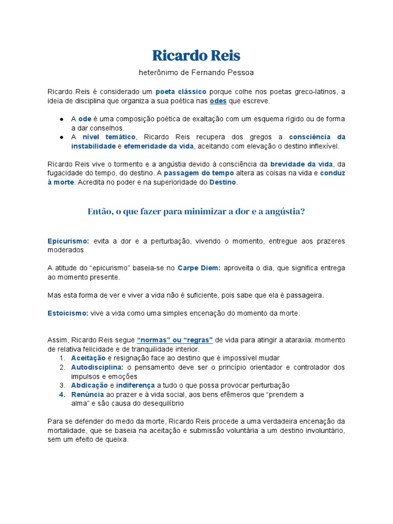 Ricardo Reis - Heterónimo de Fernando Pessoa | PDF | Morte