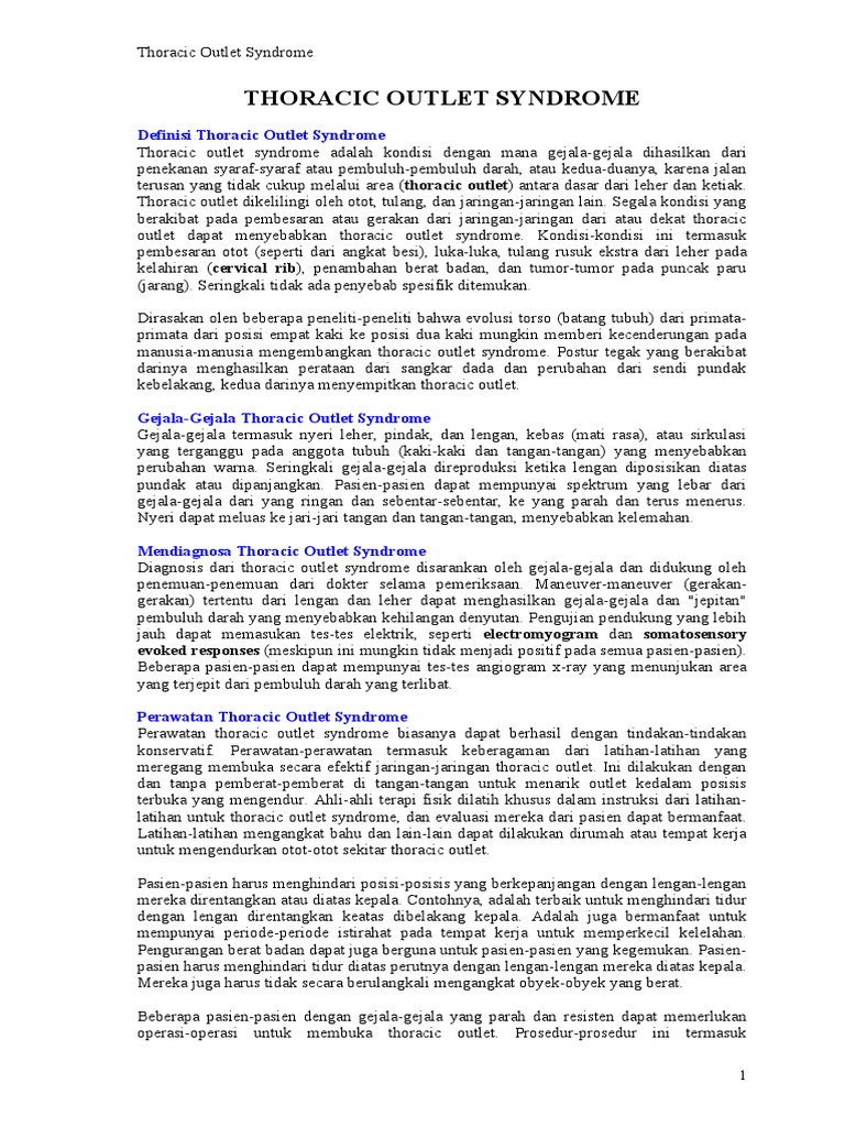 A Comprehensive Review of Thoracic Outlet Syndrome | PDF