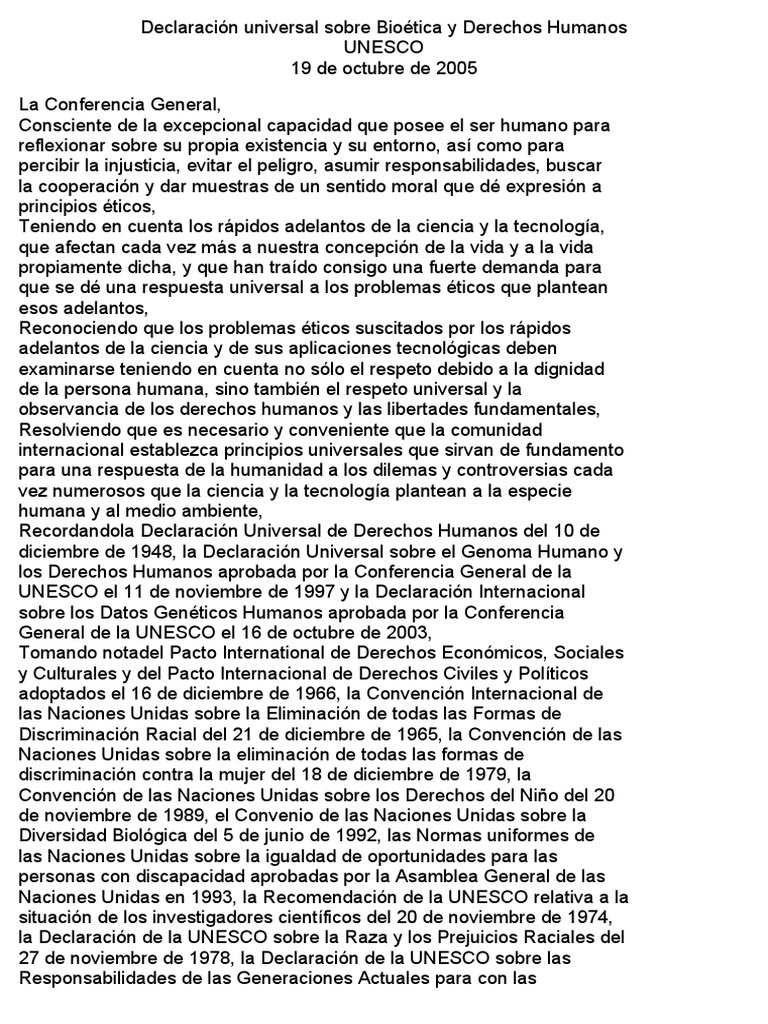 Declaración Universal Sobre Bioética y Derechos Humanos PDF Bioética Derechos humanos