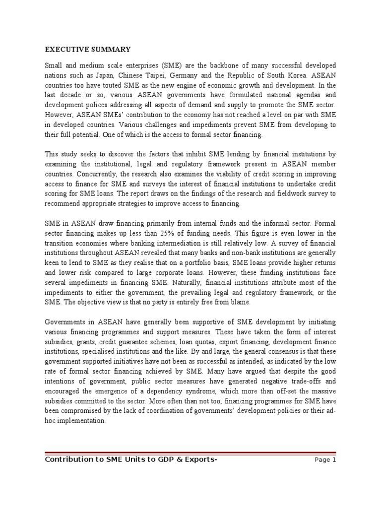 Enhancing SME Financing in ASEAN | PDF | Small And Medium Sized ...