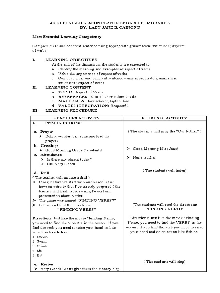 4A's Detailed Lesson Plan for Grade 5 | PDF