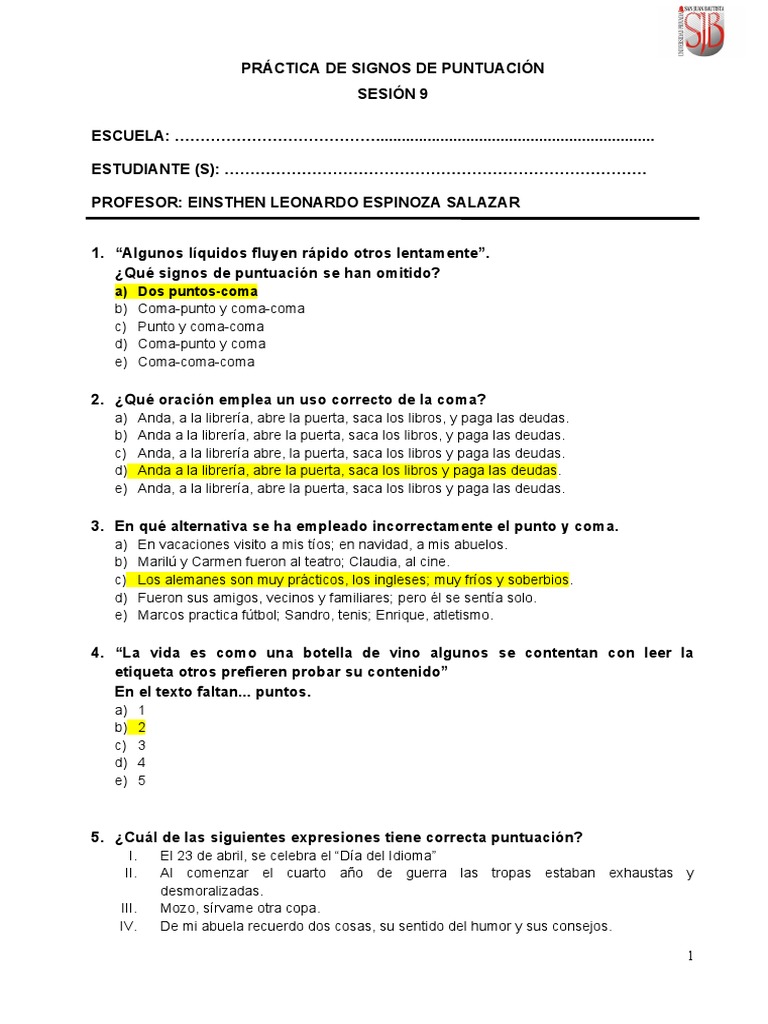 Ejercicios de Puntuación para Estudiantes | PDF | Coma | Puntuación