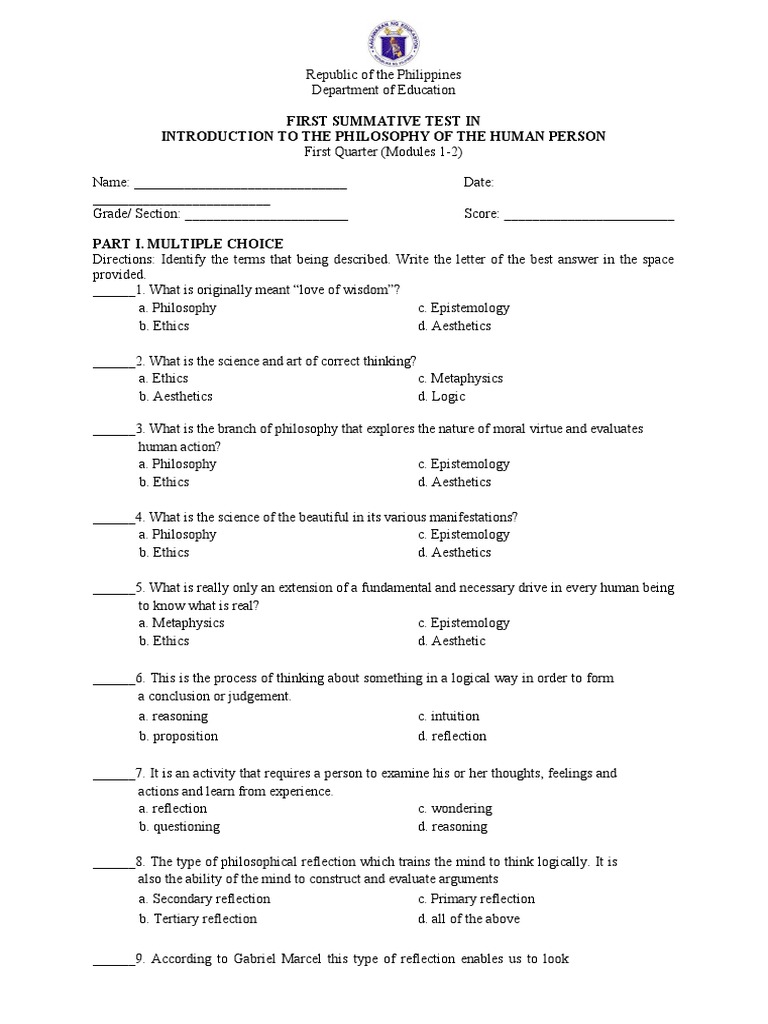 Grade 12 Philosophy Summative Test 1 | PDF | Science & Mathematics