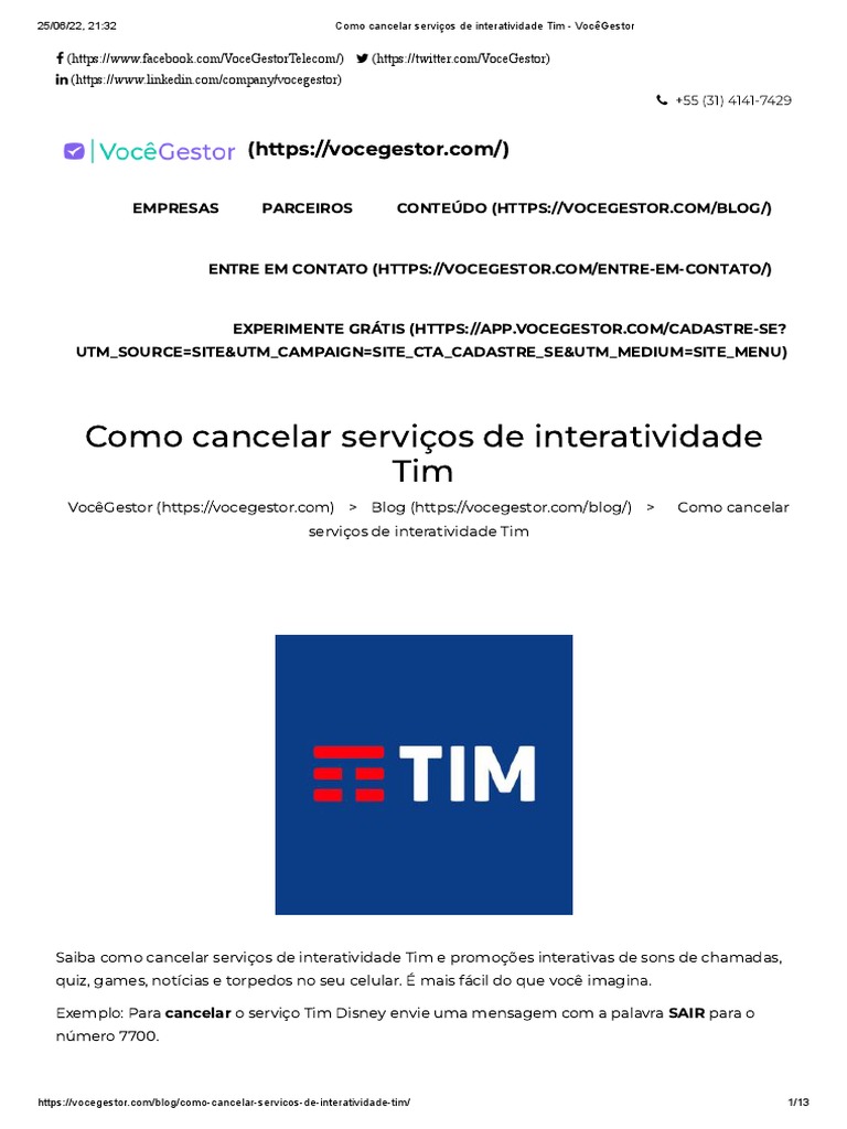 Como Cancelar Serviços Tim | PDF | Telecomunicações