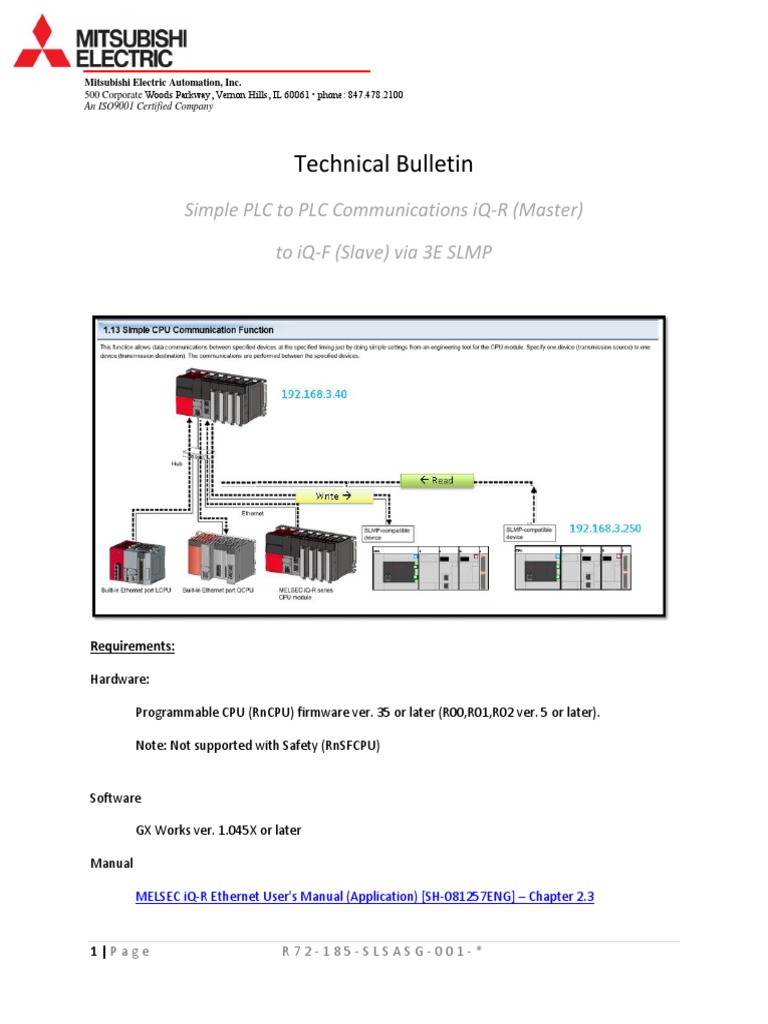 Simple plc to plc communications iq r master to iq f slave download