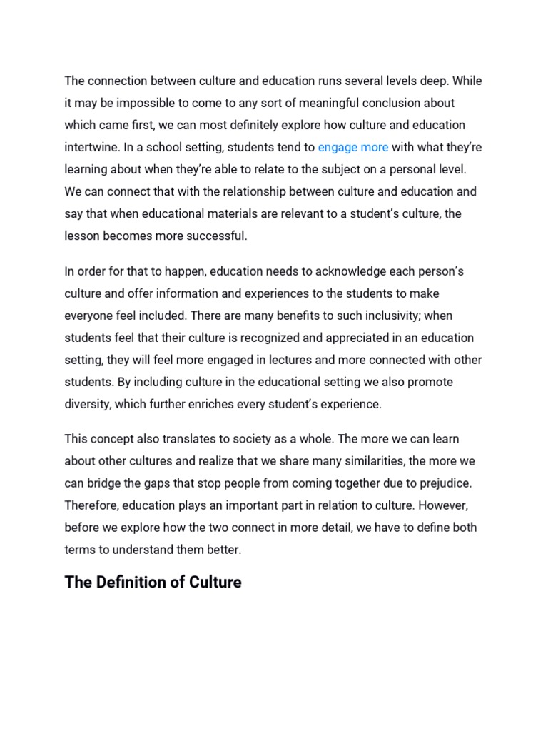 The Connection Between Culture and Education Runs Several Levels Deep | PDF