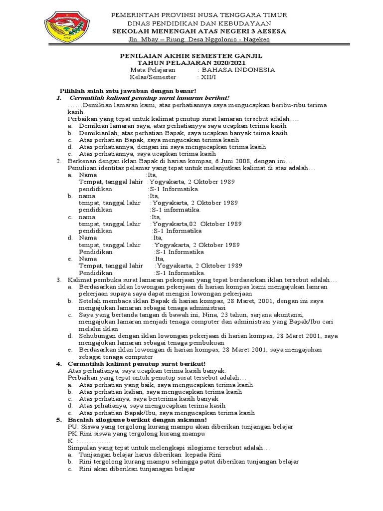 Ujian kls 3 b indo pdf