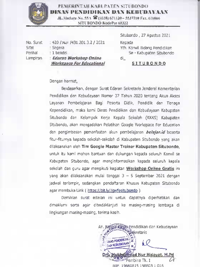 Edaran Workshop Online Workspace For Educational 2021 Pdf