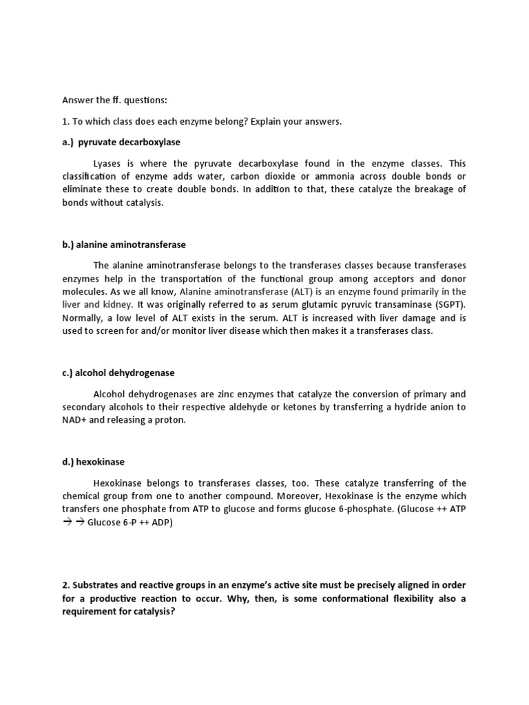 Biochemistry HW4 Enzymes PDF
