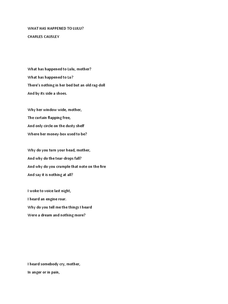What Has Happened To Lulu Elements PDF Poetry Grief