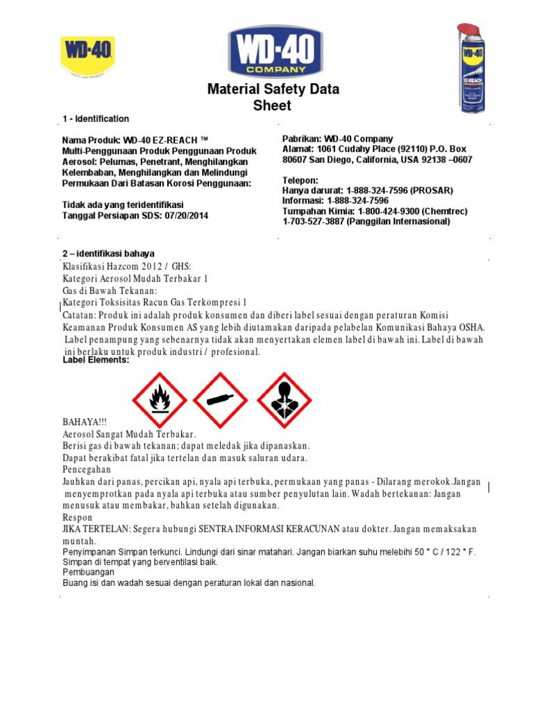WD 40 Multi Use Product Aerosol Low VOC SDS US GHS (7 20 14) PDF