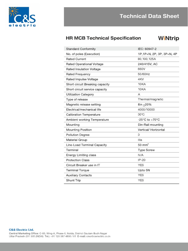 MCB Higher Rating PDF