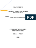 Matriz de T2: Curso Metodología Universitaria Lima - Perú 2022