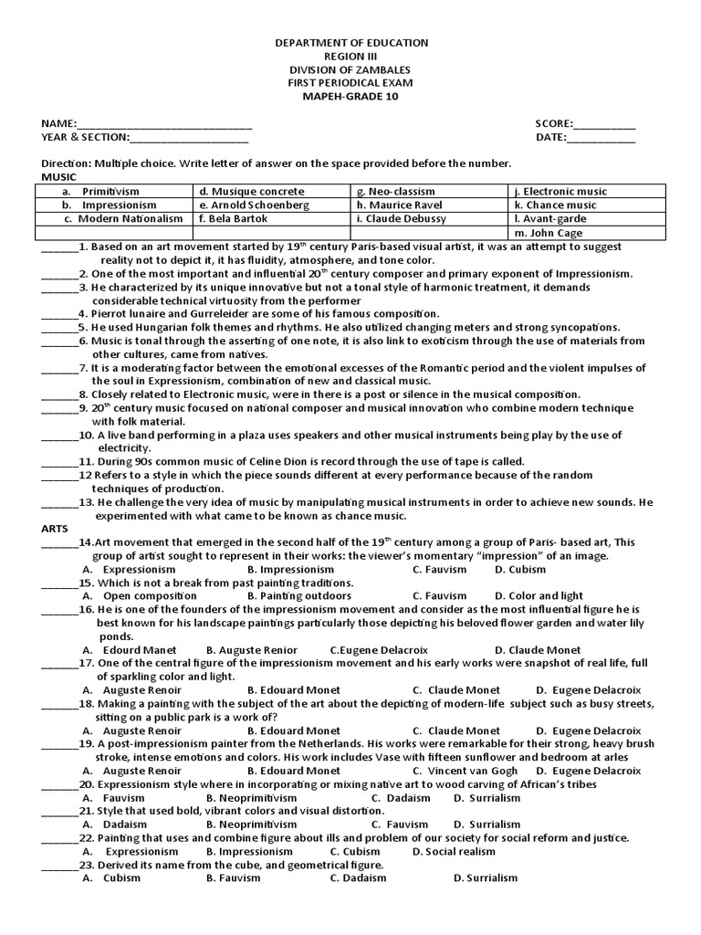 1st Grading Exam | PDF | Impressionism | Paintings