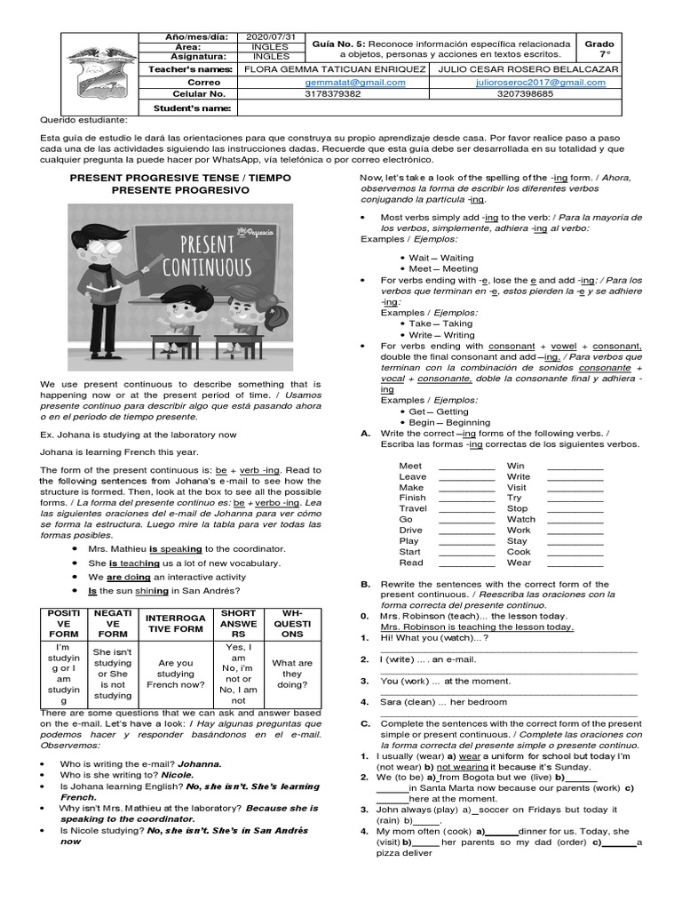 Present Progresive Tense / Tiempo Presente Progresivo: No, She Isn't ...