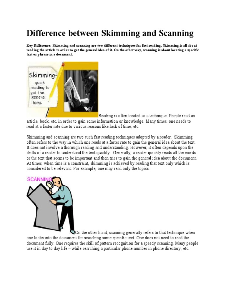 Difference Between Skimming and Scanning 1 PDF
