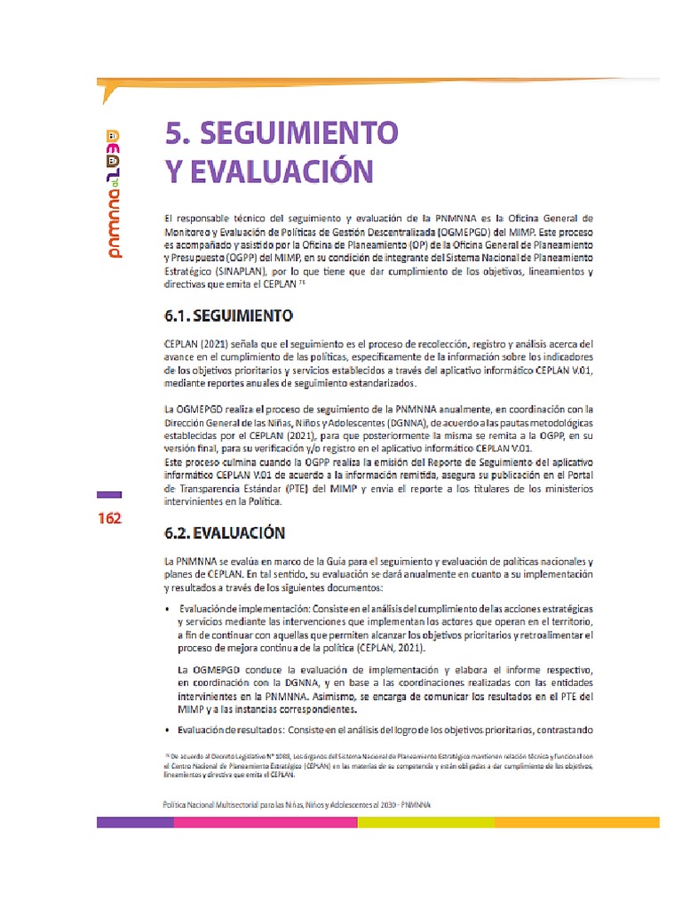 Sistema de Seguimiento y Evaluación de PNMNNA | PDF