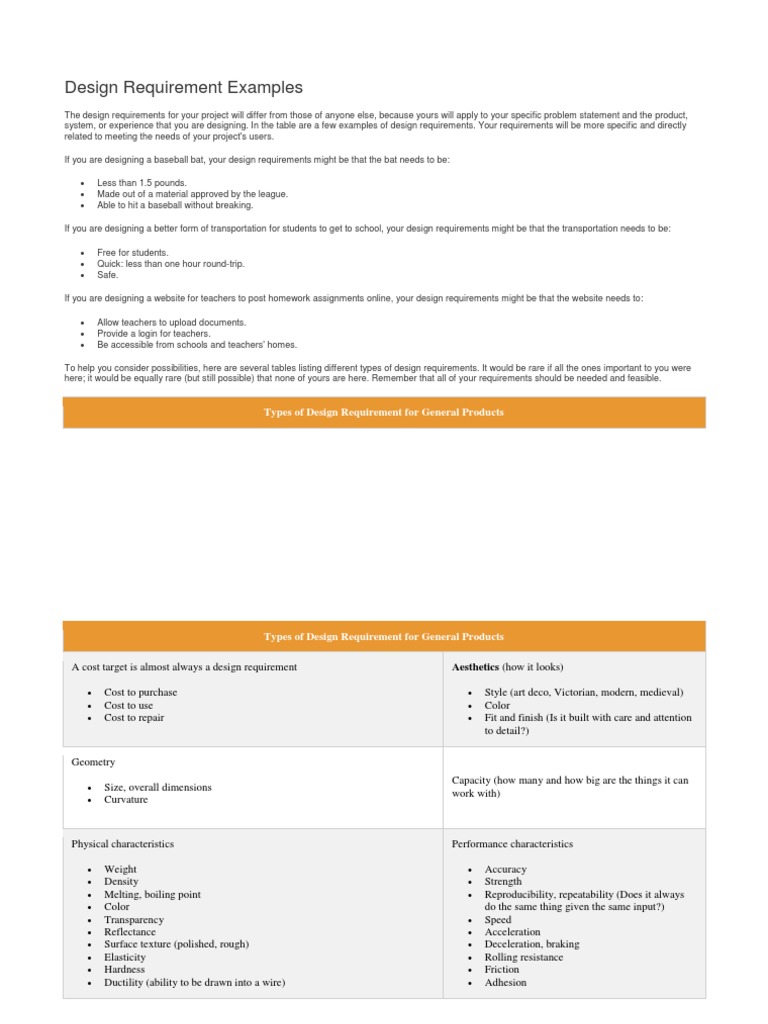 Design Requirements Examples PDF