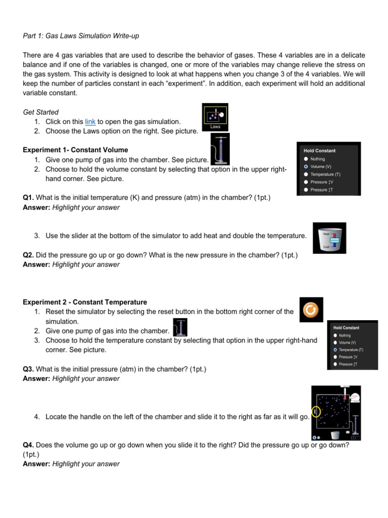Gas Laws Simulation Experiment Guide | PDF | Gases | Temperature