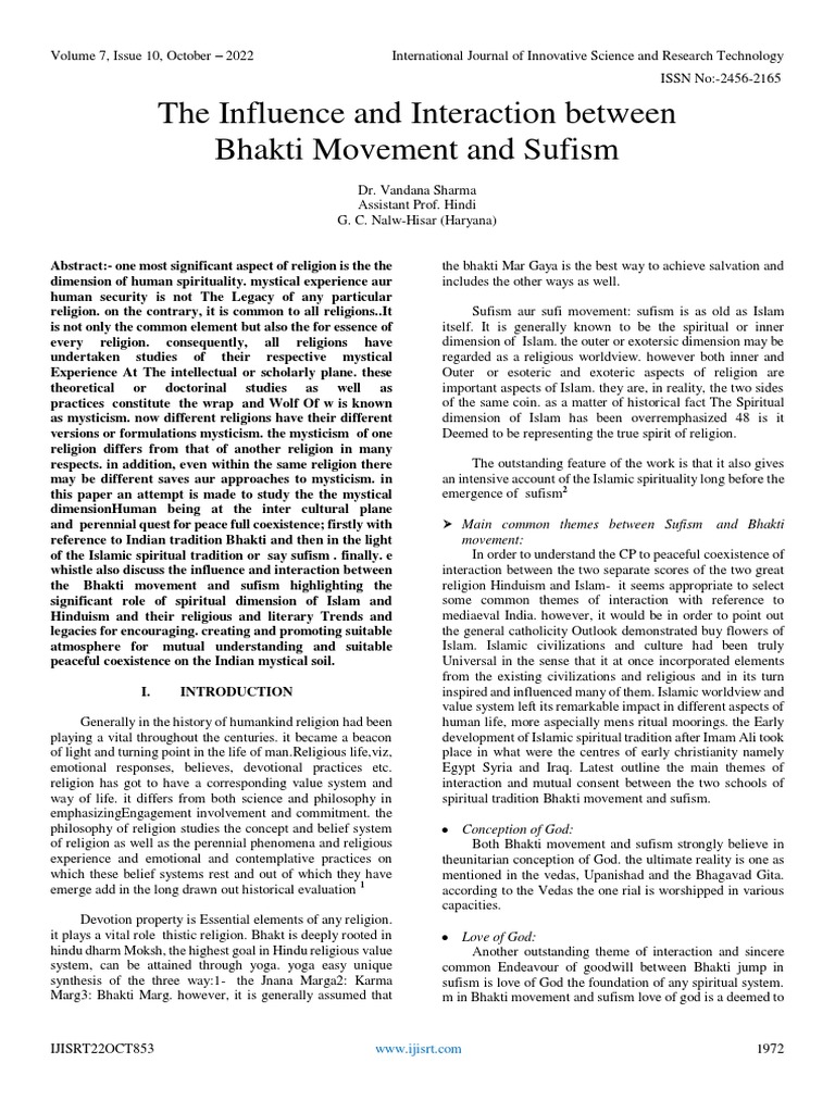 The Influence and Interaction Between Bhakti Movement and Sufism | PDF ...