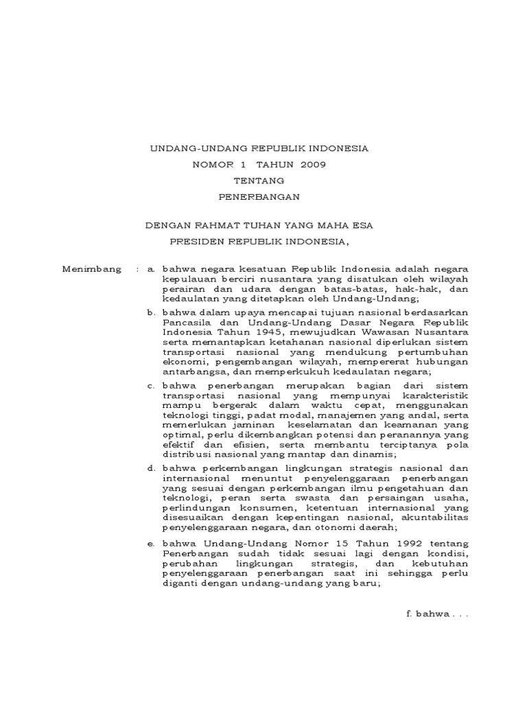 Uu Nomor 1 Tahun 2009 Fasilitas Bandar Udara Pdf