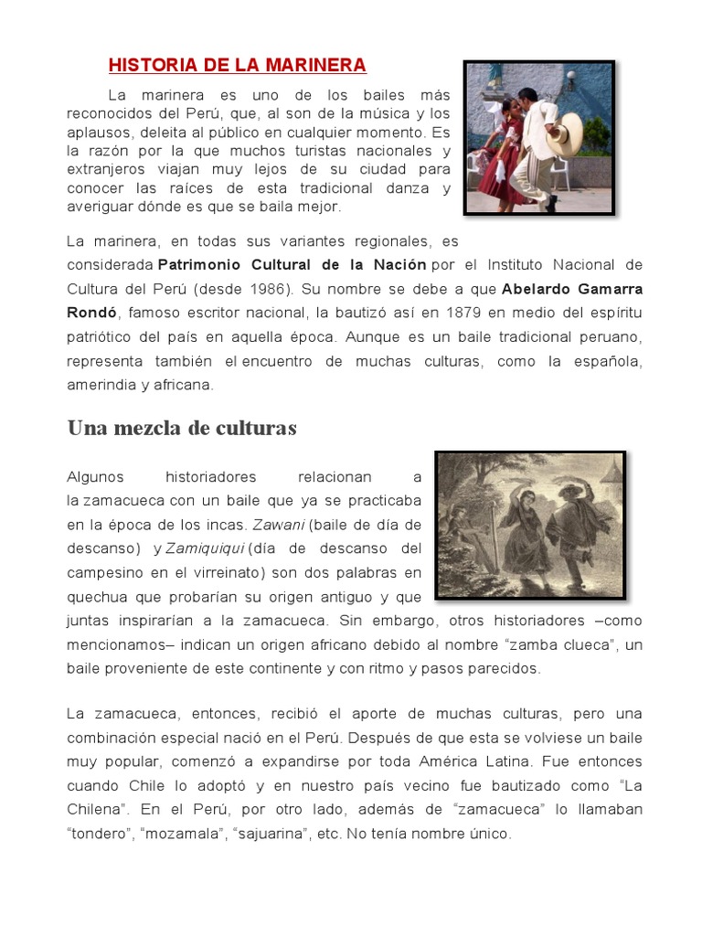 Historia de La Marinera | PDF | Bailes | Las artes escénicas