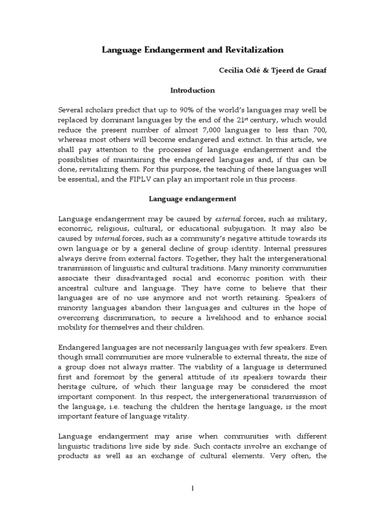 Ode de Graff2013 Language Endangerment | PDF | Linguistics | Biodiversity