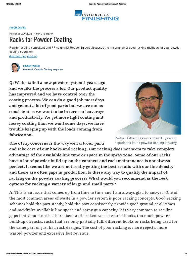 Racks For Powder Coating - Products Finishing | PDF | Return On Investment