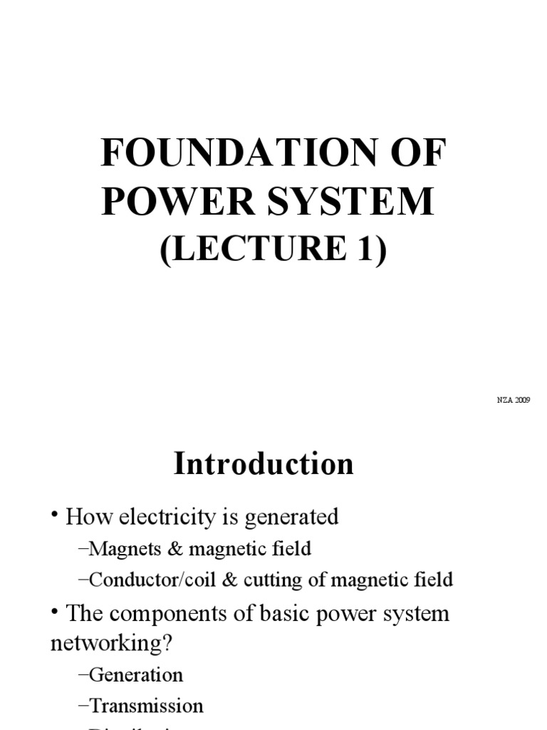 Foundation & Power Distribution SystemLecture 1 PDF Electric Power Transmission Electric