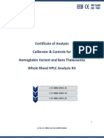 Hemoglobin Variant - Beta Whole Blood HPLC Calibrators&Controls CoA Lot520322