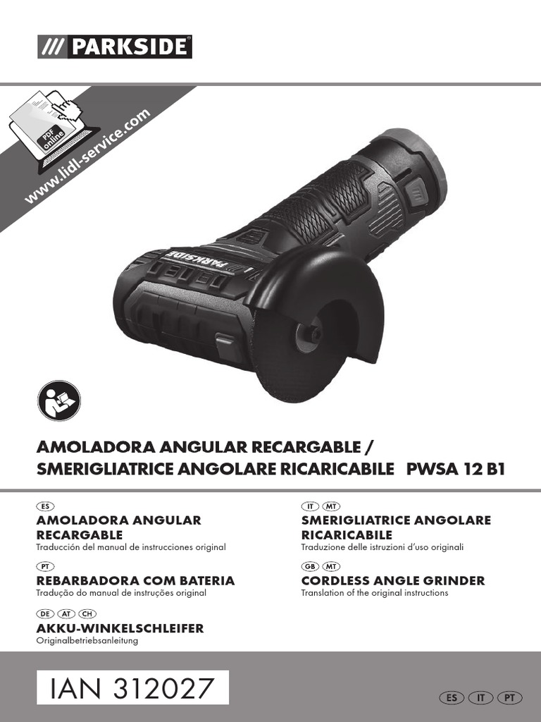 Manual de instrucciones de la amoladora angular a batería PARKSIDE PWSA 12  B1