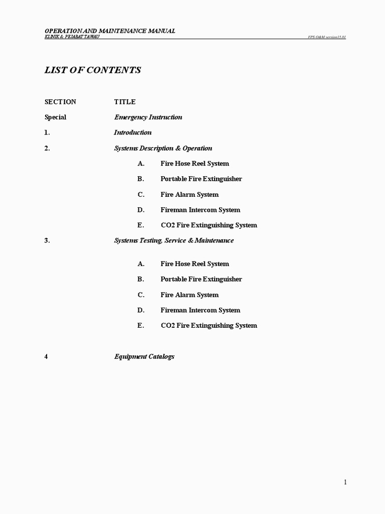 Operation and Maintenance Manual of Fire Fighting System in Klinik ...