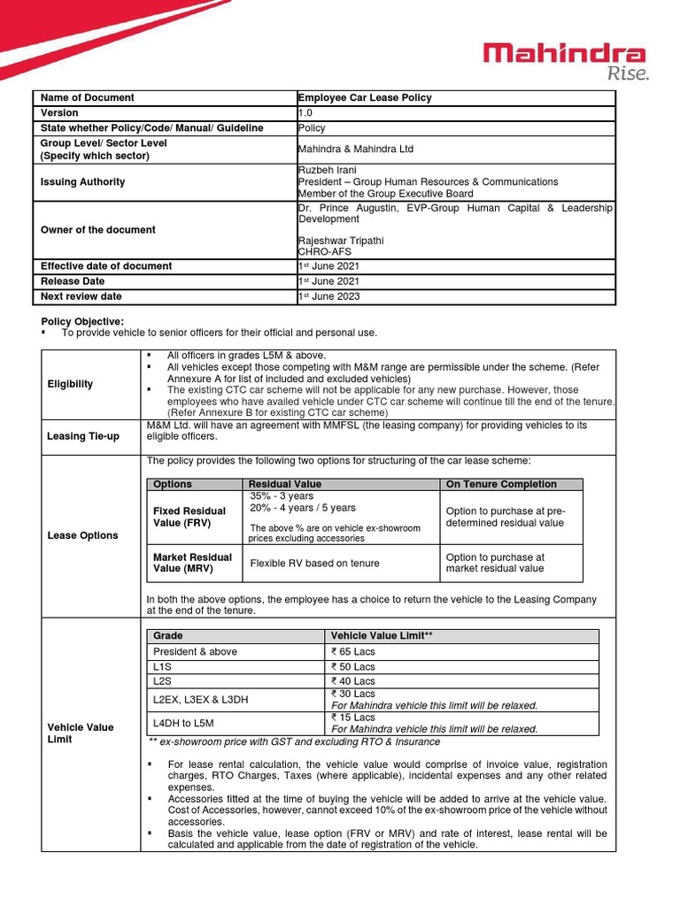 Car Lease Policy PDF Insurance Option (Finance)