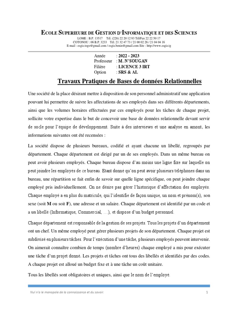 Conception d'une base de données relationnelle | PDF | Bases de données ...