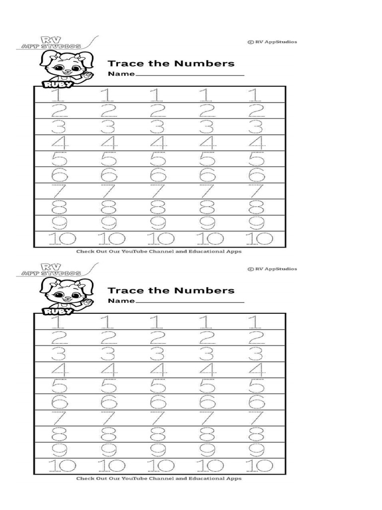 129 Free Printable Worksheets For Kids Dotted Numbers To Trace 1 10