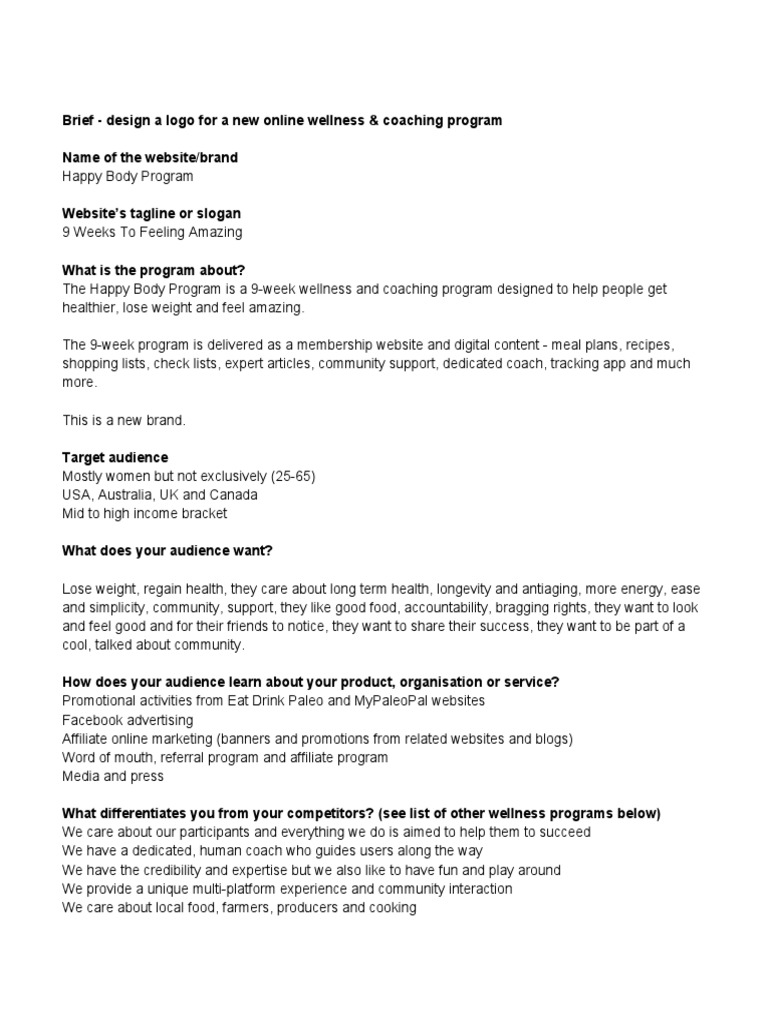 Happy Body Program Logo Brief PDF