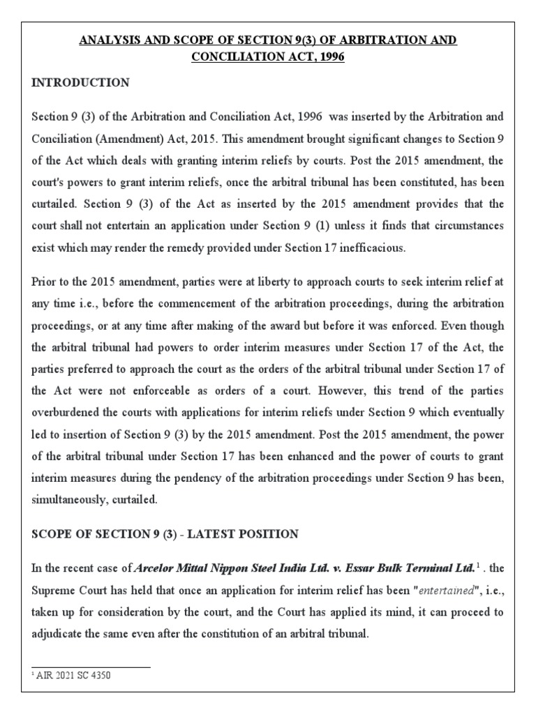Analysis and Scope of Section 9 (3) of Arbitration and Conciliation Act ...