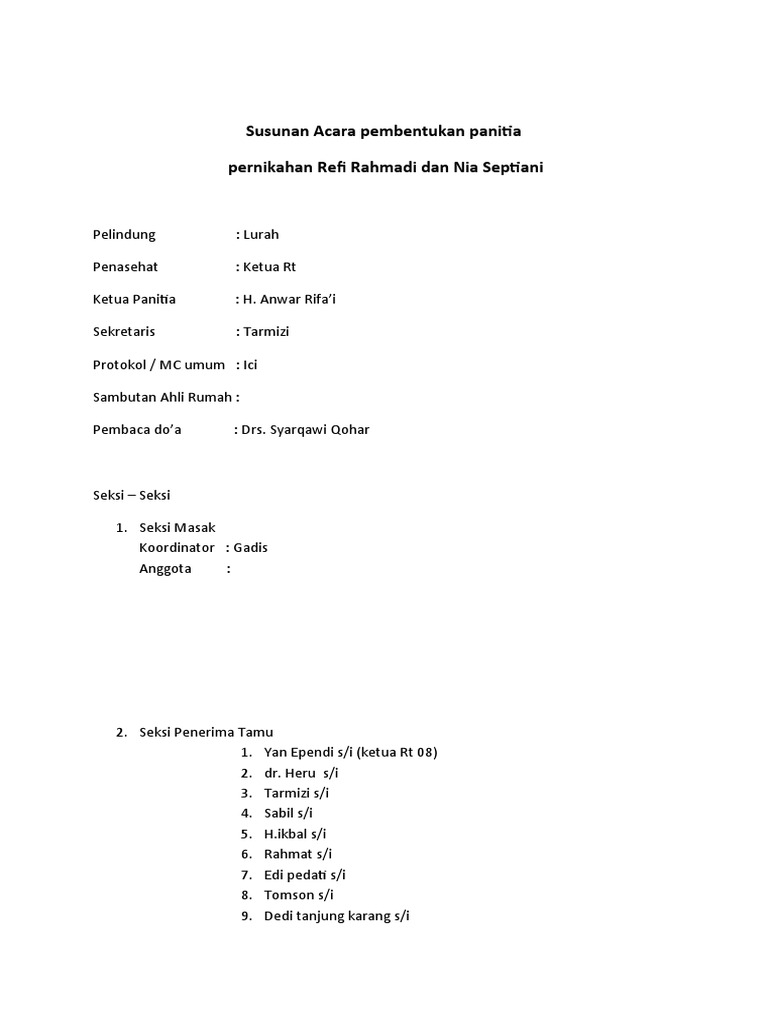 Susunan Acara Pembentukan Panitia | PDF