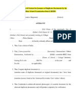 Standard Affidavit Format for Duplicate Documents