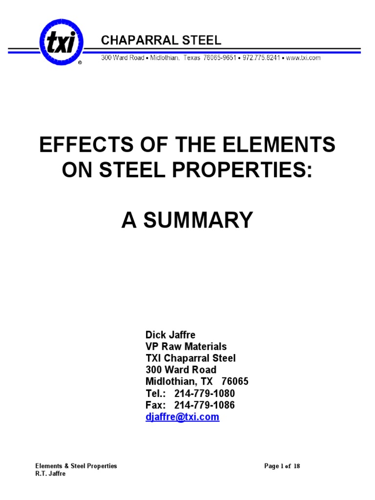 Effects of The Elements On Steel Properties PDF