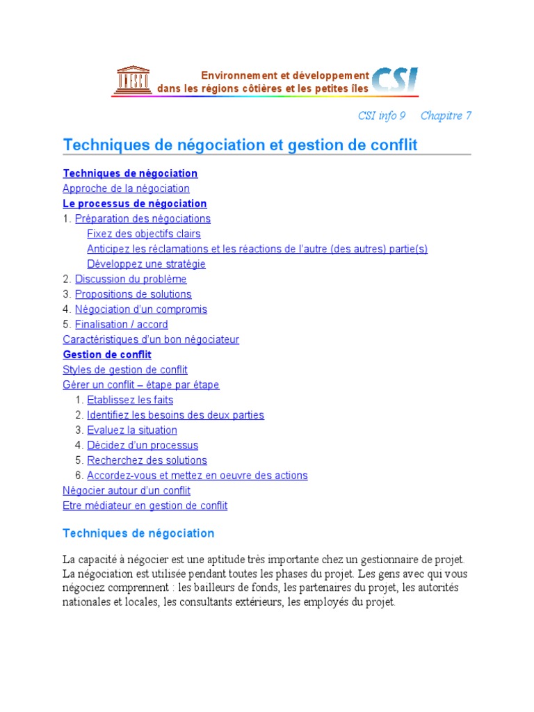 Techniques de gestion de conflits | PDF | Négociation | Résolution de ...