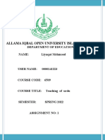 Allama Iqbal Open University Islamabad: Department of Education NAME: Liyaqat Mehmood
