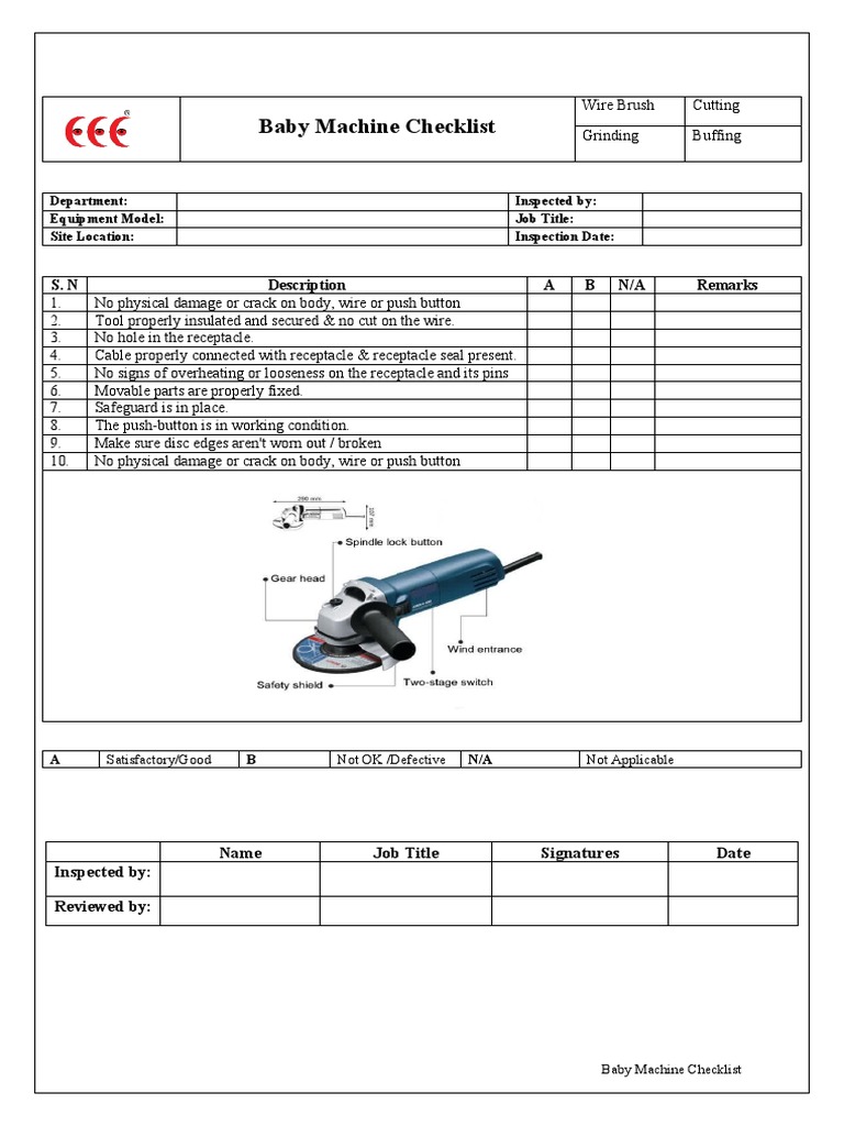 Baby Grinder Safety Inspection Checklist | PDF