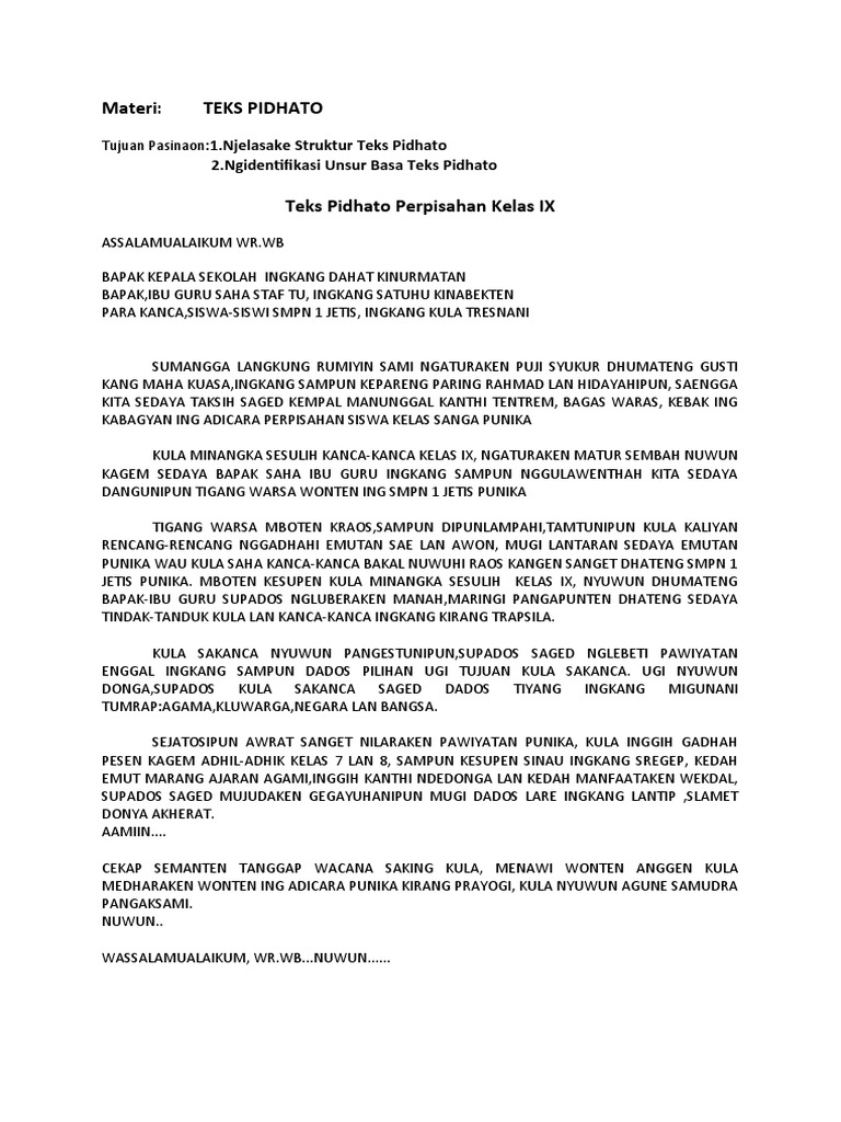 Teks Pidhato Perpisahan Kelas Ix | PDF